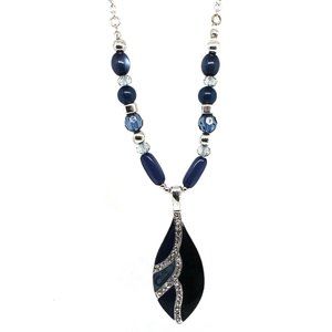 Blue Tear Drop Pendant Lacquer and Rhinestone